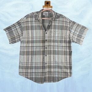 VTG Expressions XL Men's Colorful Pastel Plaid Aztec Print Button Up Shirt